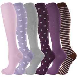 cerpite Compression Socks for Women & Men 6 Pairs Knee High Compression Socks 20-30 mmhg Best for Running,Nurse,Travel