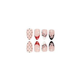 Christmas Press on Nails Medium Almond Winter French Tip Fake Nails Candy Cane Holly False Nails with Xmas Lights Designs Glossy Glue on Nails Acrylic Nails Artificial Nails for Women Girls 24Pcs