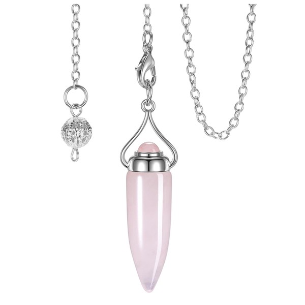 CrystalTears Pendulum esoteric Rose Quartz Cone Pendant with Chain Crystals Healing Stones Dowsing Rod Jewellery for Divination Reiki Healing Meditation