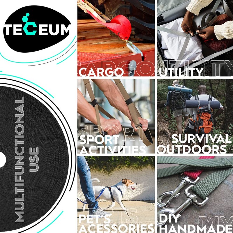 TECEUM 1 Inch Webbing – Black – 10 Yards –