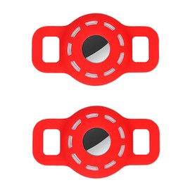 Airtag Silikonhülle für Hundehalsband,Airtag Hülle mit schützender HD High Clear Folie,verstellbare tragbare GPS Finder Hülle für Katzenhundehalsband 2 Stück (2-Rot)