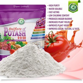 Organic Sulfate of Potash 0-0-50 Fertilizer Made in USA - Water Soluble SOP Potassium Plant Food for Plants & Flower Gardens - Low Chlorine Fertilizer. Enhances Color & Taste! OMRI Listed