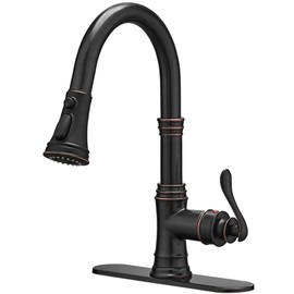 BATHFINESSE Kitchen Faucet, Oil Rubbed Bronze Finish, 360 Degree Swivel, 20-Inch Retractable Hose, Easy to Install, 3-Hole Mount