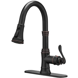 BATHFINESSE Kitchen Faucet, Oil Rubbed Bronze Finish, 360 Degree Swivel, 20-Inch Retractable Hose, Easy to Install, 3-Hole Mount