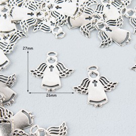 Framendino, 50 Pack Antique Silver Angel Charms Pendants for Necklace Jewelry Making Crafts