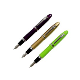 Ranvi JinHao 159 Fountain Pen With Sliver Trim, 0.5MM Medium Nib, 3 PCS ,3 Colors (Purple, Green, Gold)