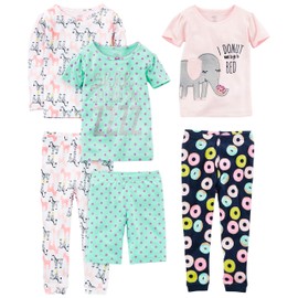Simple Joys by Carter's - Conjunto de pijama de algodón de 6 piezas para niñas, diseño de dona, cebra, puntos, 4