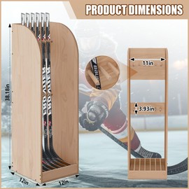 Cinnvoice 38 Inch Vertical Hockey Stick Rack Wooden Hold 7 Hockey Sticks Holder Stand Organizer for Players Display Home Garage Storage(Walnut)