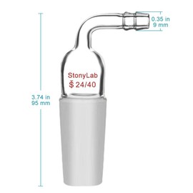 stonylab Bent Inlet Adapter With 24/40 Joint, Borosilicate Glass Distillation Male Glass Joint and 9 mm Hose Connection Lab Glassware, 1 Pack