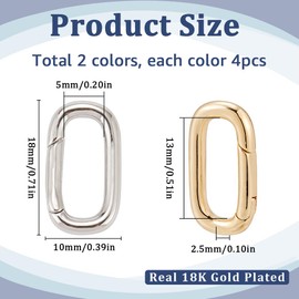 SUNNYCLUE 1 Box 8Pcs Spring Oval Ring Gate Rings Bulk Silver Metal Real 18K Gold Plated Brass Round Connector Fastener Snap Buckle Carabiner Clips for Key Bag Purses Handbags DIY Crafts Accessories