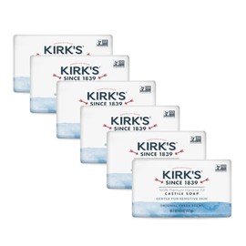 Kirk's Jabón de barra de castilla de Kirk's | Jabón limpio para hombres, mujeres y niños | Aceite de coco premium | Fórmula para piel sensible, vegano | Aroma fresco original | Barras de 4 onzas - Paquete de 6