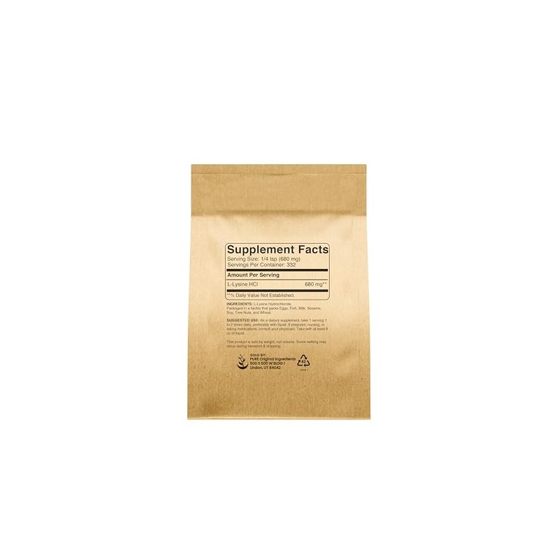 Pure Original Ingredients L-Lysine HCl (8 oz) Alpha Amino Acid,