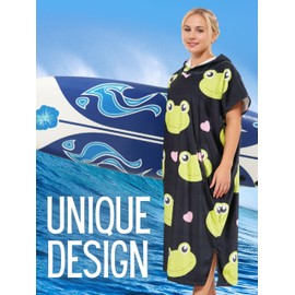 Huglanket Frog Gifts Surf Poncho Hooded with Cute Frog, Soft Cover-Up Changing Towel with Pocket