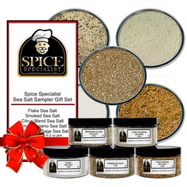 Sea Salt Sampler Gift Set - Contains 5 Plastic Jars (product weight varies) (1 each of: Flake Sea Salt, Smoked Sea Salt, Rosemary & Sage Sea Salt, Lime Jalapeno Sea Salt and Citrus Blend Sea Salt)