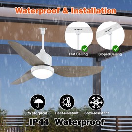 BZX Waterproof Outdoor Ceiling-Fan with Light - 42" Modern Ceiling Fans with 3 Colors LED Light, App & Remote Control, Quiet DC Motor, for Patios Gazebo