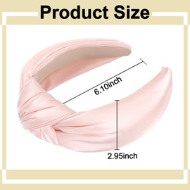 Ondder Pink Satin Headband Top Knot Headbands for Women Non Slip Fashion Wide Cloth Knotted Headbands for Women Head Bands for Women’s Hair