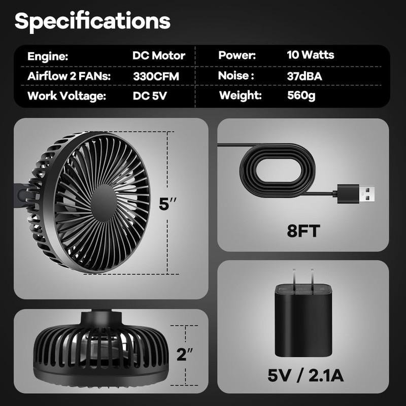 Grow Tent Fans, 5in Two Fans for All Direction Hydroponic