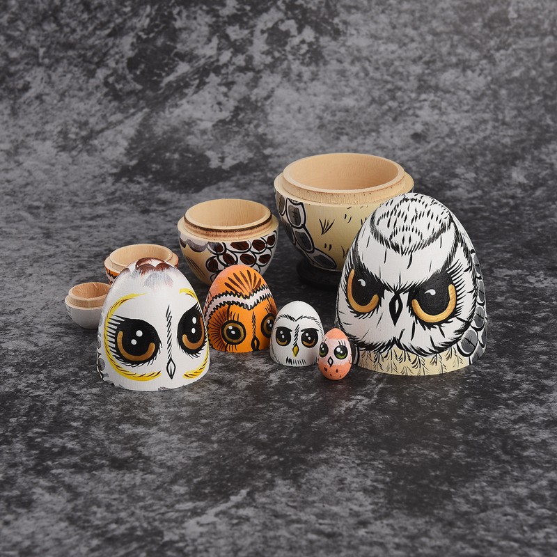 5PCS Owl Nesting Egg Cute Owl Animal Nesting Dolls Wooden