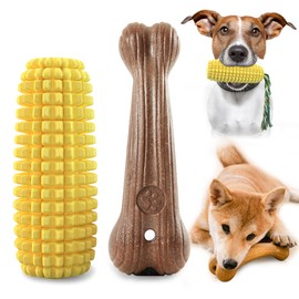 POPET Dog Chew Toys for Aggressive Chewers, Indestructible Tough Durable Squeaky Interactive Dog Toys - Corn Stick & Nylon Bone Combo for Small, Medium, Large Breed Dogs