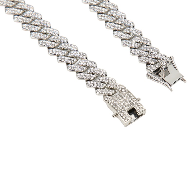 19.7in Necklace Rhombus Full Rhinestones Cool Double Layered Chain Necklace