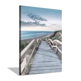 Beachside Wooden Path Wall Art: Bridge Boardwalk Stair Graphic Art on Wrapped Canvas for Wall Decor (18''x24'')