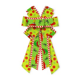 ABTOLS Large Christmas Bows for Wreath, Red Green Glitter Dot Wreath Bows Christmas Elf Bows for Front Door, Xmas Red White Stripe Burlap Tree Topper Bows for Christmas Indoor Outdoor Decor