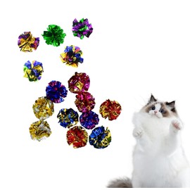 Ecixniy 20 Pcs Cat Crinkle Balls, Colorful Interactive Toys for Cats, Lightweight, Shiny Mylar Balls, Cat Play Balls for Kittens, Indoor Cat Toy, Crinkle Balls with Crisp Sound （Random Color）