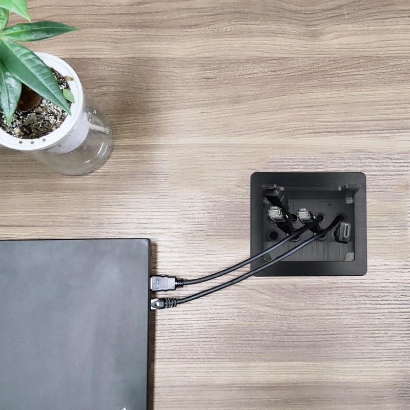 Tabletop Brush Cable Management Connectivity Box with 8 Grommet Holes