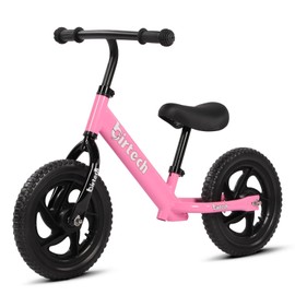 Birtech 12 Inch Toddler Balance Bike for Kids 2-6 Years Old, Adjustable Seat Height, Indoor Outdoor Toy Bicycle With No Pedals, Pink