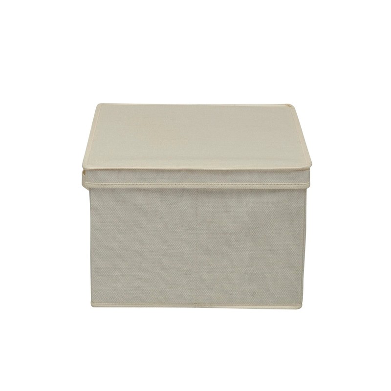 Household Essentials Square KD Storage Box With Lid, Cream Linen