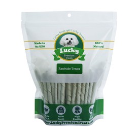 Plain Beefhide Dog Treats for Small Dogs Made in The USA Only by Lucky Premium Treats, 25 Chews