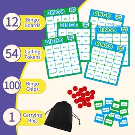 Edumix Sight Word Bingo Game, Learn to Read Vocabulary, Level 1 & Level 2 Bingo Board Game for Kindergarten, Preschool Learning Activities, Family Matching Games, Perfect for Classroom & Homeschool