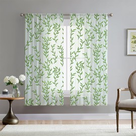 PATBIXES - Juego de 2 cortinas de sauce transparentes de 36 pulgadas de longitud, cortinas de gasa verde para decoración de ventanas en sala de estar, recámara, balcón, diseño de bolsillo para barra