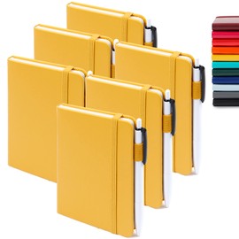 feela 6 Pack Pocket Mini Notebooks Bulk, Small Cute Memo Notepads Hardcover College Ruled Lined Journals with Pen Holder for School Business Work, with 6 Black Pens, 3.5”x 5.5”, A6, Yellow