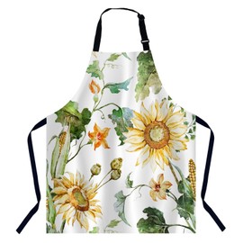 Xuwenz Watercolor Sunflowers Chefs Apron, Cooking and Baking Apron for Men and Women, Kitchen Apron, Butchers Apron, BBQ & Catering Bibs