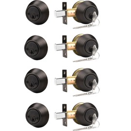 Probrico 4 Pack Oil Rubbed Bronze Double Cylinder Deadbolt Lock, Round Keyed Both Side Door Lock for Exterior and Interior Door,Keyed Alike