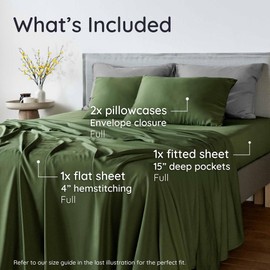 Bambaw Full Sheet Set 4pcs – 100% Viscose Derived from Bamboo Sheets Full Size Set, Cooling Bed Sheets for Hot Sleepers, with Elastic Corner Straps (Olive)