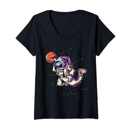 Womens Cartoon Character Playing Basketball Fun Design For Kids V-Neck T-Shirt