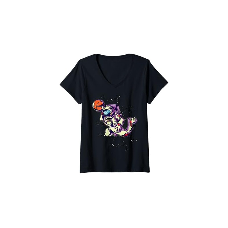 Womens Cartoon Character Playing Basketball Fun Design For Kids V-Neck