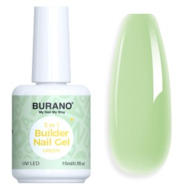 BURANO 5-in-1 Builder Nail Gel, 15 ml Builder Gel for Gel Nails, Base Coat, Nail Glue for Artificial Nails, Gel, Nail Extension Gel for Nail Art (Green)