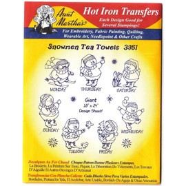 Snowmen for Tea Towels Aunt Martha's Hot Iron Embroidery Transfer
