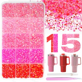 15000Pcs Pink Rhinestones for Bedazzling Kit, Mix Sizes Jelly Bedazzling Resin Gems, Pink Gems Bedazzling for Crafting, Flatback Resin Jelly Rhinestones for Craft DIY Face Makeup Crafts Tumblers