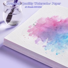 Sadaunbe 40 Sheets Large Watercolor Paper, 9 x 12 Inches Cold Press Water Color Paper Bulk for Kids Child Adults, Off-White Watercolor Drawing Paint Paper for Art Drawing Supplies