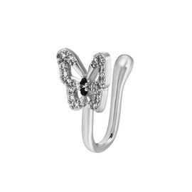 Crymystal Vintage Rhinestone Butterfly Nose Ring Silver Fake Fan Nose Ring Nail U-shaped Clip Nose Nail Bendable Nose Ring Personality Nose Ring Jewellery for Women and Girls Gifts, Zinc alloy