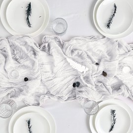 Time to Sparkle Cheesecloth Table Runner 90X400CM Vintage Gauze Romantic Table Runner for Wedding Bridal Shower Birthday Party Table Decor White