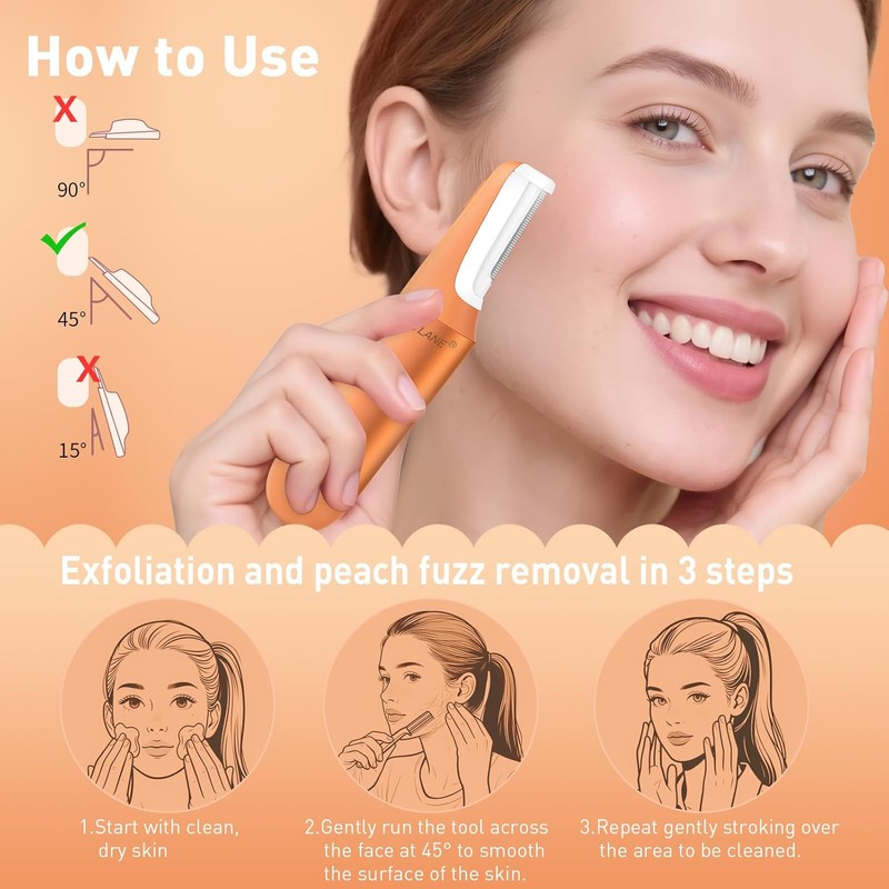 Dermaplane Women's Facial Razors - Sonic Exfoliating and Peach Fuzz