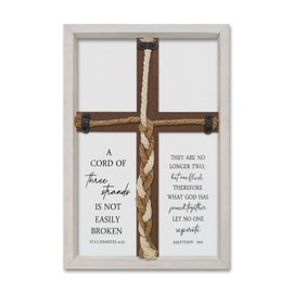 FZMHASLWW A Cord of Three Strands Wedding Ceremony Unity Cross Sign Framed 15x10 Inch Christian Marriage Prayer Wall Decor Hanging (White)