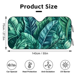 Car Sun Shade for Windshield UV Protection & Heat Shield, Foldable Sun Visor Protector for Cars, Trucks (Leaves, 55 * 27.5in)