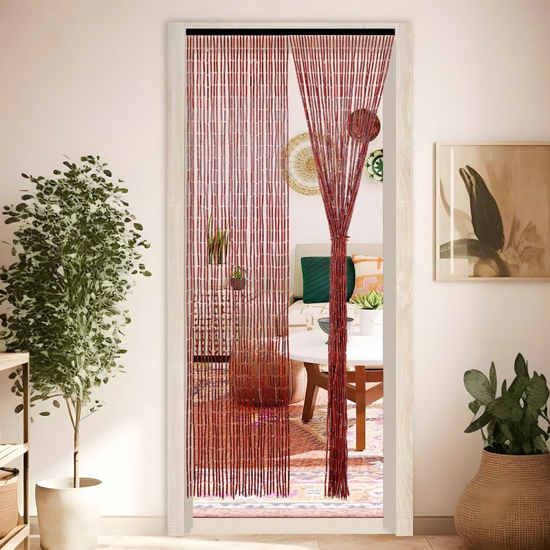 Handmade Bamboo Beaded Curtains for Doorways, 65 Strands 35.5x78.7inch Natural