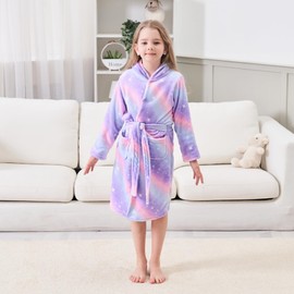 Piefry Soft Bathrobe with Hood for Girls Fleece Dressing Gown Sleepwear Children, purple